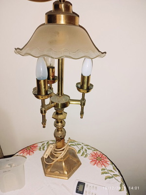Vintage brass table lamp with glass shade used