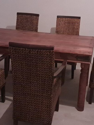 Ethnic dining set like new with large table and six chairs