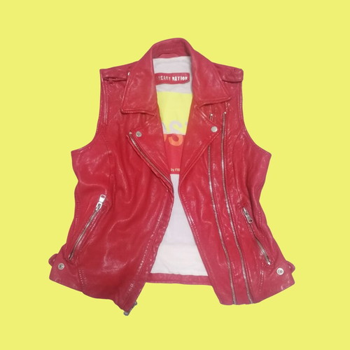 Freaky Nation red leather vest used, rock retro style