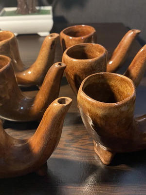 Retro clay rakia cups "Lula" set of 6 used