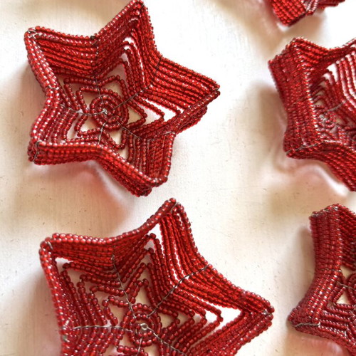 Set of 6 Retro Handmade Star-shaped Wire and Bead Tealight Holders