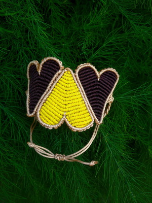 Hearts bracelet handmade with macrame art, new, brown and yellow