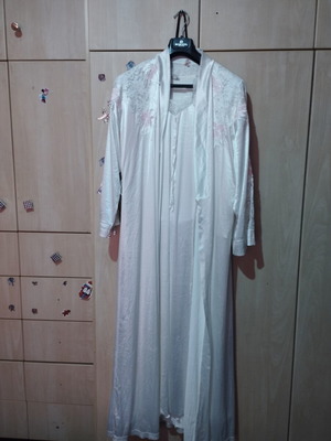 Satin nightgown set with robe like new, white and pink