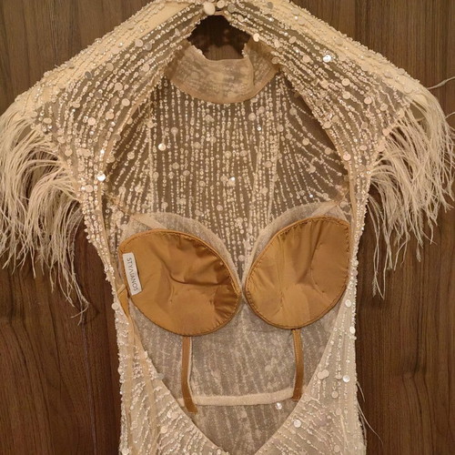 Wedding Dress Like New by Stylianos, Beige Silver, Size S