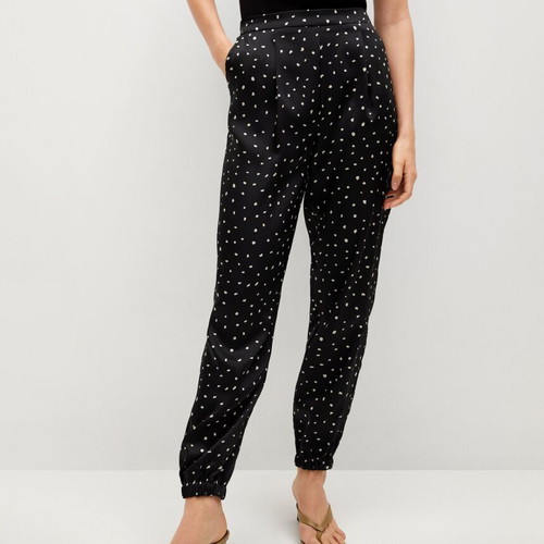 Polka Dot Mango Pants like new, satin texture, black and white