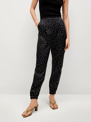 Polka Dot Mango Pants like new, satin texture, black and white