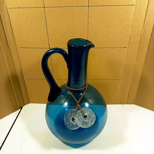 Handmade Blown Glass Carafe new, 28cm, 1990s