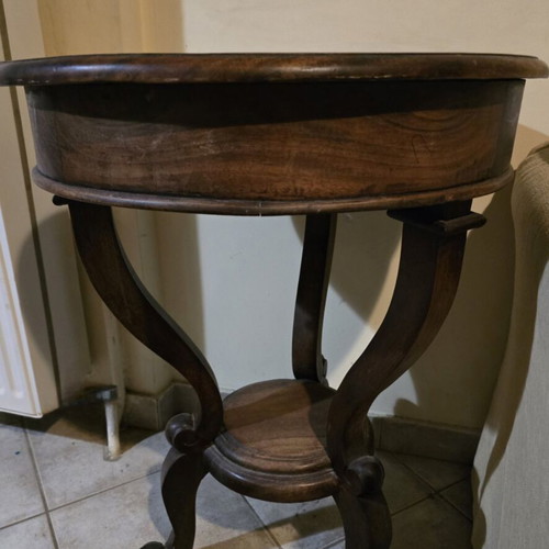 Classic wooden side table used, round 52cm x 70cm with curved legs