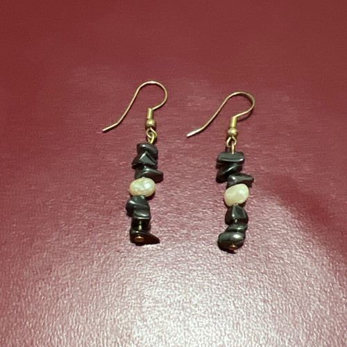 Dangling earrings with hematite and raw natural pearls, new