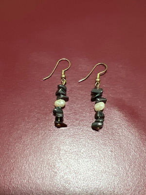 Dangling earrings with hematite and raw natural pearls, new