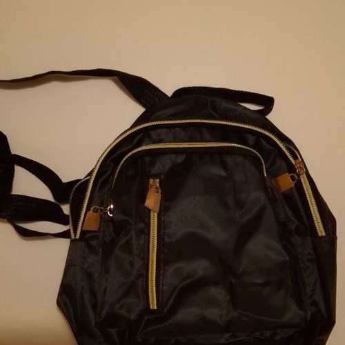 Mini backpack, black, 23x27 cm, 2 zip pockets