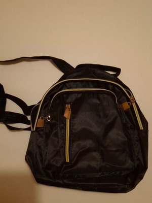 Mini backpack, black, 23x27 cm, 2 zip pockets