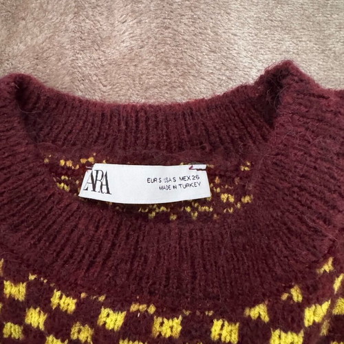 Zara checked pullover size S used, purple and yellow