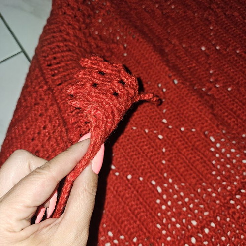 Vintage handmade red crochet blanket and pillow used