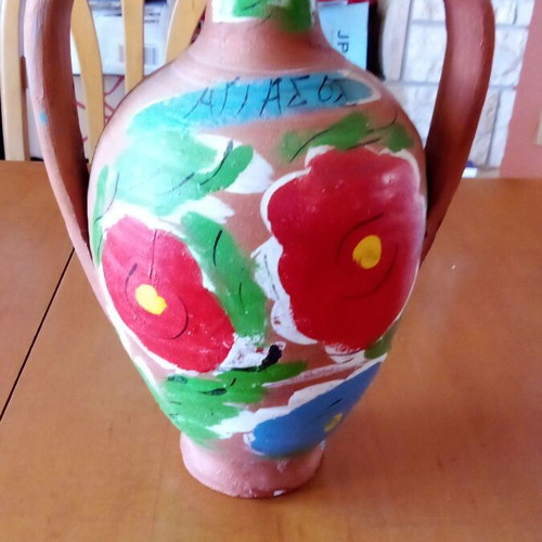 Clay vessel small Agiasos jug handpainted