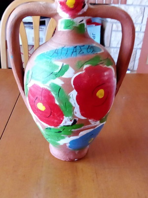 Clay vessel small Agiasos jug handpainted