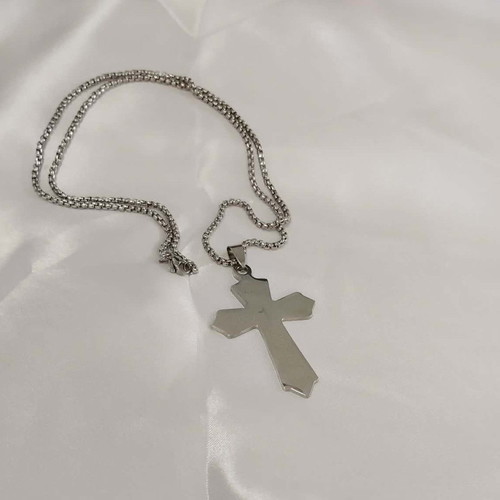 Polygonal stainless steel cross with engraved prayer new