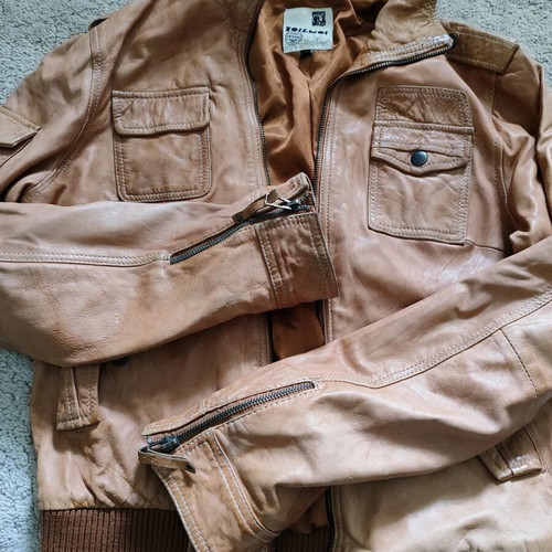 Toi&Moi leather jacket used, tabba color, size medium