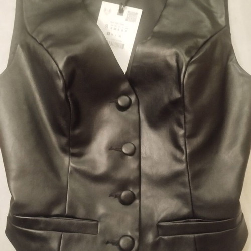 Zara black faux leather vest new with covered buttons