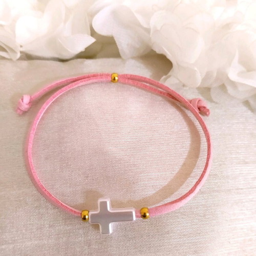 Handmade baptism witness bracelets with suede cords and crosses