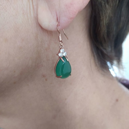 Earrings with semi-precious jade stone in rose gold, new
