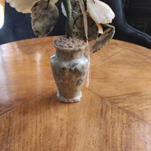 Vintage Chinese tree made of Jade and Rose Quartz stones, hand-carved, used