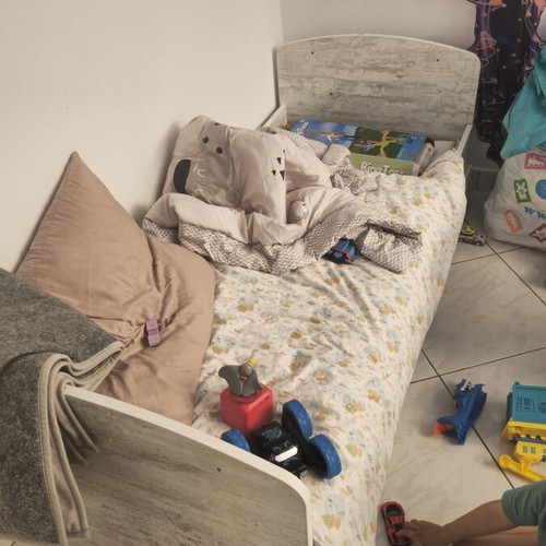 Children's bedroom set with desk, nightstand and bed, grey