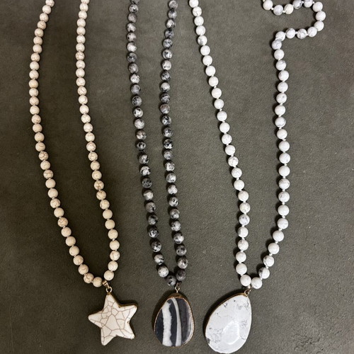 Long necklaces with stones and natural pendant, new, set of 3