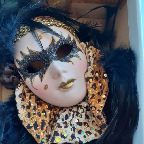 Venetian Black/Gold Doll Mask new with certificate
