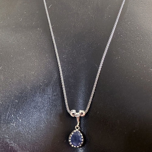 Vintage silver necklace 925 mid century with blue stone used
