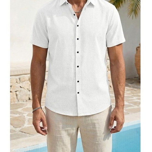 Runcati men's summer linen shirt, short sleeve, size M, white