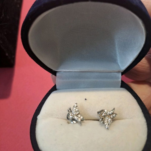 925 Earrings Stud Butterfly Like New, Silver
