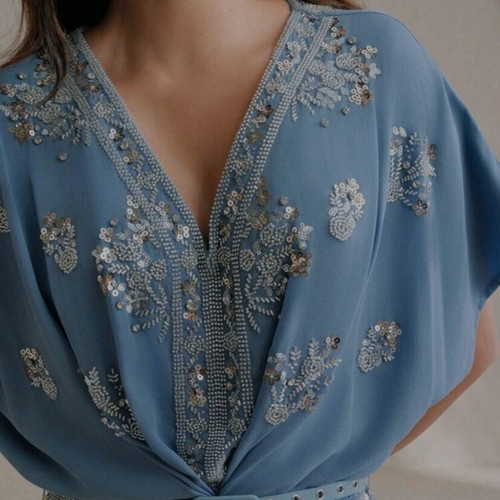 Formal dress with sequins used, chiffon, blue for baptism or wedding