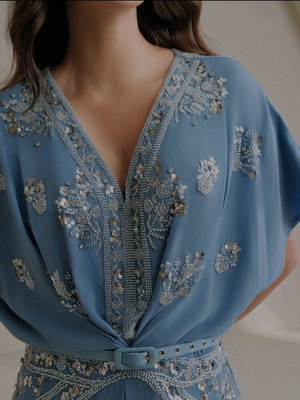 Formal dress with sequins used, chiffon, blue for baptism or wedding