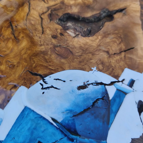 Wood artwork from olive root inspired by Santorini, new