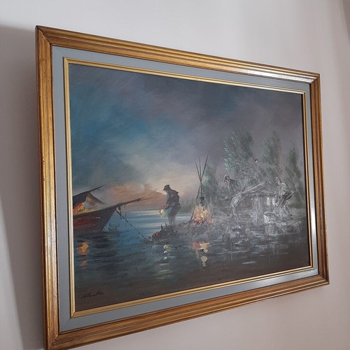 Oil painting by Nikos Papadopoulos used, 95x75 cm framed