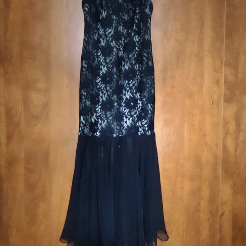 Maxi evening dress lace with tulle used, black, size XS-S