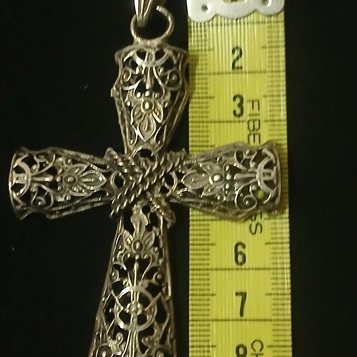 Vintage silver cross pendant with filigree design, Byzantine style