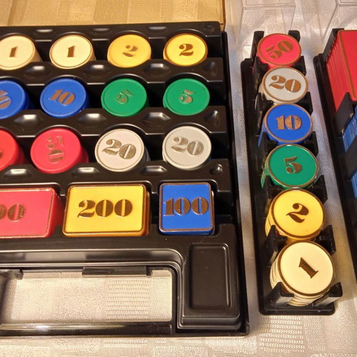 Poker chips used, 3 sets, 250 pieces with embossed numbering