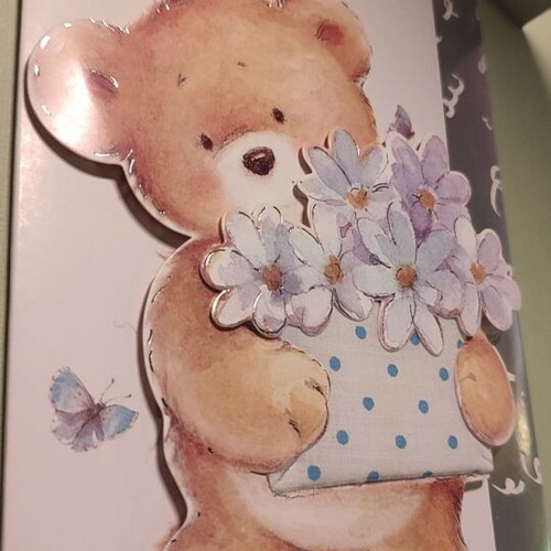 Triptych birthday greeting card blue polka dot new with silver details