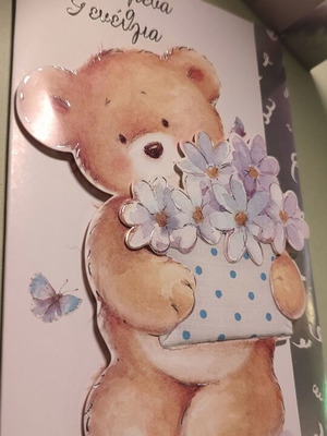 Triptych birthday greeting card blue polka dot new with silver details