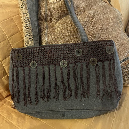 Denim bag with fringes like new, gray handbag