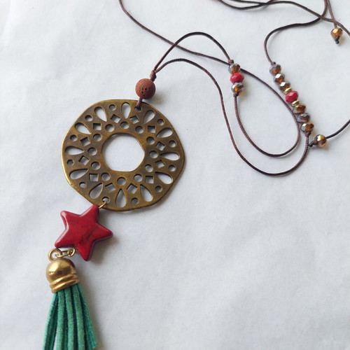 Handmade adjustable necklace with haolite and lava bead, boho style