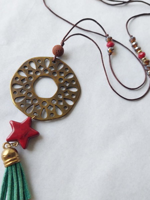 Handmade adjustable necklace with haolite and lava bead, boho style
