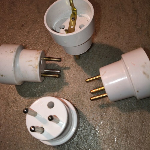 Tripolar plug adapters used, set of four, Schuko