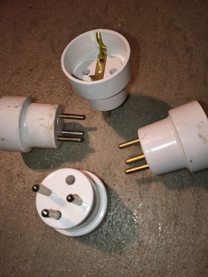 Tripolar plug adapters used, set of four, Schuko
