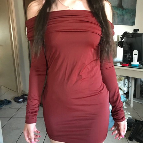 Shein Haute Bodycon Mini Dress Off Shoulder Burgundy Wine Like New