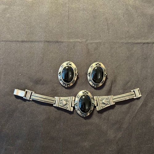 Vintage 925 silver set bracelet and clip-on earrings used