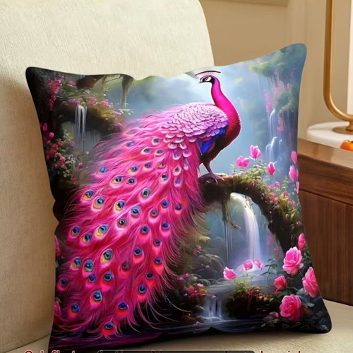 Pink Peacock Pillowcase new, 40x40 cm, decorative embroidery