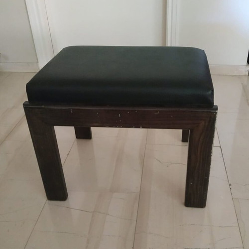 Stool used, made of despodaki wood and black leatherette